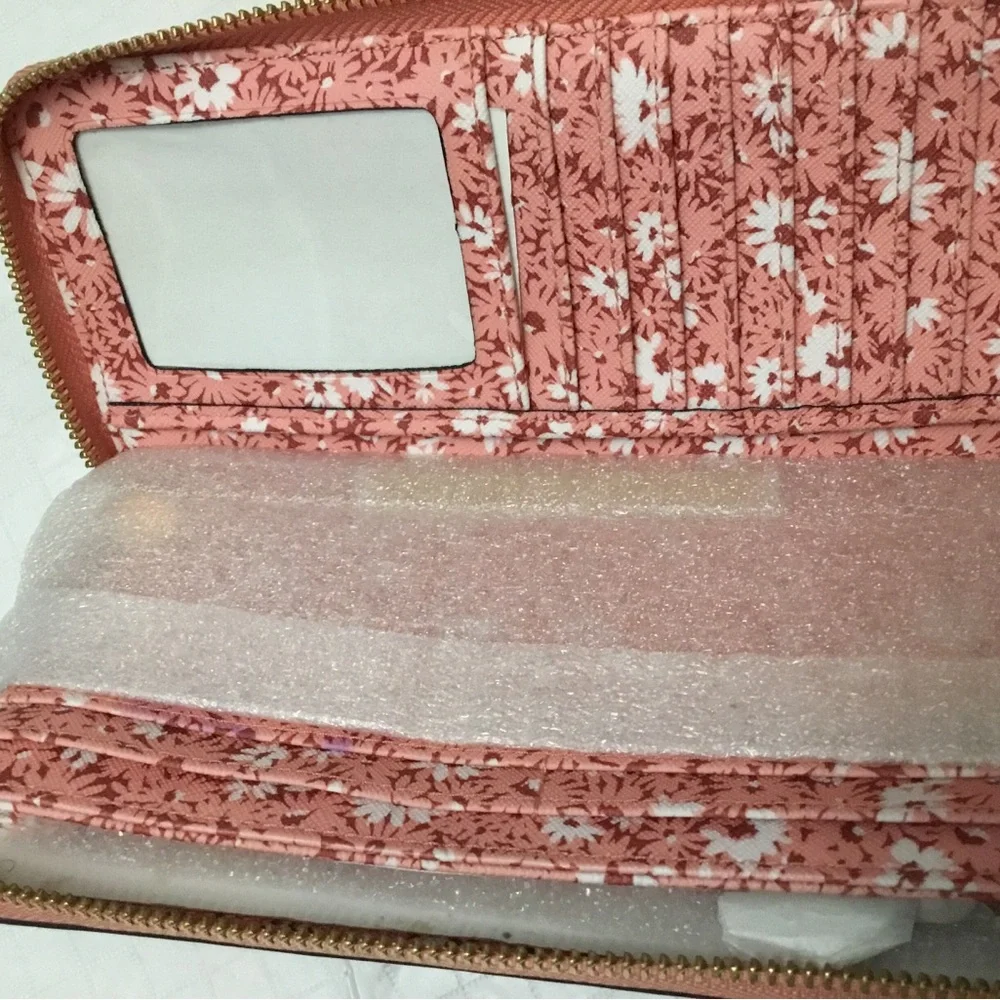 Michael Kors Peach Saffiano Zip Wallet with Gold Plaque - Picture 13 of 16